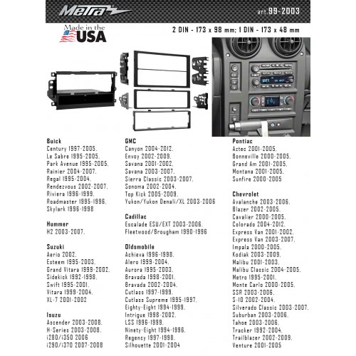 Перехідна рамка Metra Suzuki, Chevrolet, Isuzu, Hammer, Pontiac, Cadillac (99-2003)