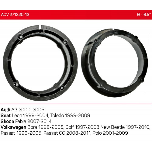 Проставки под динамики 165 мм / 6.5" ACV 271320-12 для автомобилей Audi, Skoda, Seat, Volkswagen