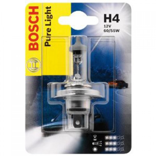 Галогеновая лампа BOSCH Pure Light H4 60/55W 12V P43t (1987301001) 1шт./блистер