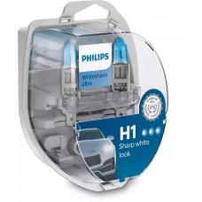 Комплект галогеновых ламп PHILIPS 12258WVUSM H1 55W 12V P14,5s WhiteVisionULTRA +60% (3700K)