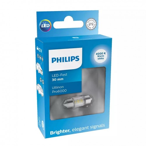 Світлодіодна лампа Philips 11860WU60X1 White Ultinon Pro6000 12V C5W 30mm 4000K (1 шт)