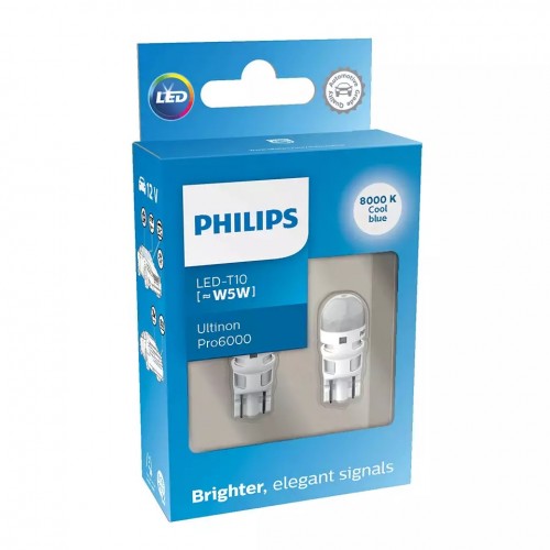 Комплект світлодіодних ламп Philips 11961XU60X2 W5W (T10) LED white Ultinon Pro6000 SI 8000K