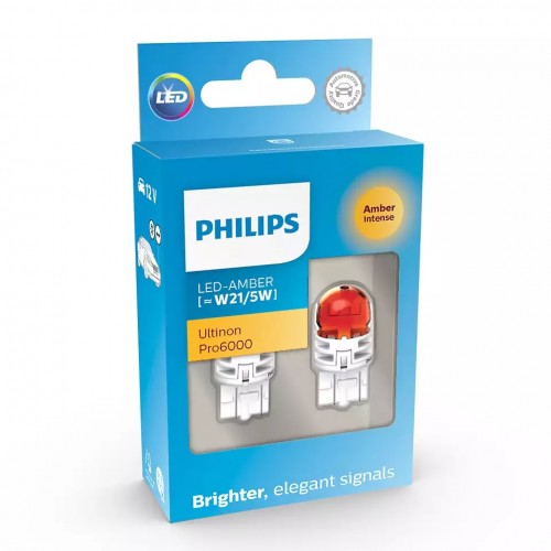 Комплект світлодіодних ламп Philips 11066AU60X2 W21/5W LED Ultinon Pro6000 SI 12V 2.5/0.5 W3x16q AMBER