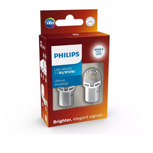 Комплект світлодіодних ламп Philips 24805CU60X2 R5W/R10W LED Ultinon Pro6000 12V/24V BA15s WHITE