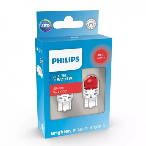 Комплект світлодіодних ламп Philips 11066RU60X2 W21/5W LED Ultinon Pro6000 SI 12V 2.5/0.5 W3x16q RED