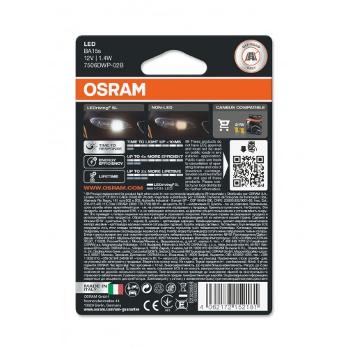 Комплект світлодіодних ламп OSRAM LEDriving SL 7506DWP-02b P21W 12V BA15s 6000K 2шт.