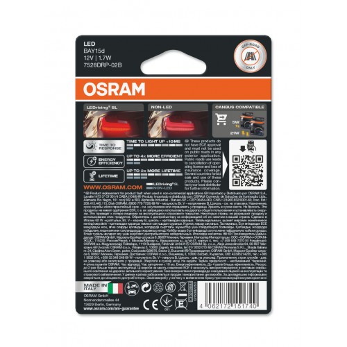 Комплект світлодіодних ламп OSRAM LEDriving SL 7528DRP-02b P21/5W 12V BAY15d RED