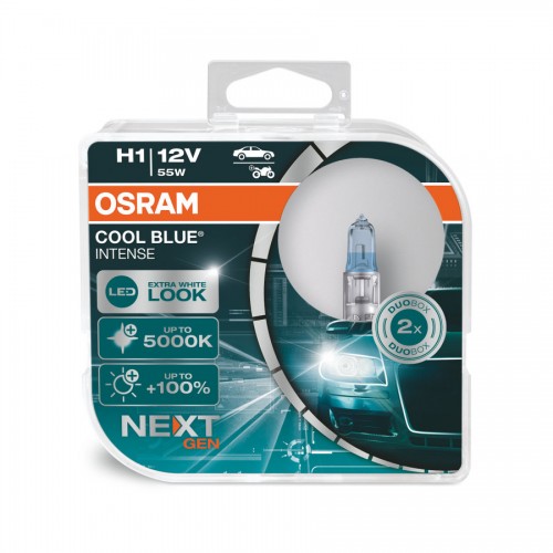 Комплект галогеновых ламп Osram H1 12V 55W P14.5s Cool Blue Intense Next Gen +100% 2шт/комп (64150CBN-HCB)