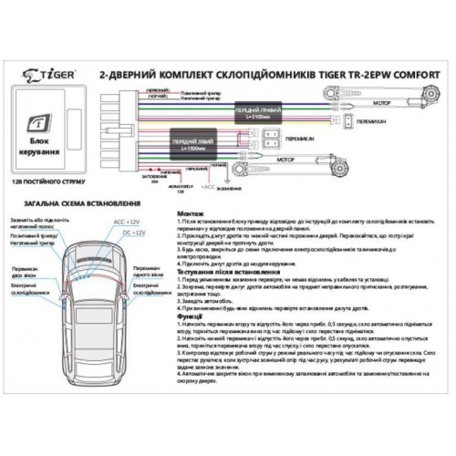 Склопідйомники Tiger TR-2EPW Comfort з доводчиком