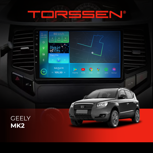 Штатна магнітола Torssen Geely MK2 FL9 4+64Gb 4G Carplay DSP